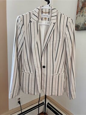 Calvin Klein White Blazer with Black Pinstripes